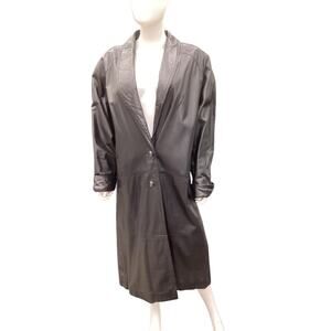 Vintage Women’s Coat Size 18W Genuine Leather Long Buttons Front Pockets